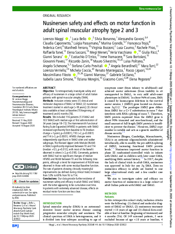 (PDF) Nusinersen safety and effects on motor function in adult spinal ...