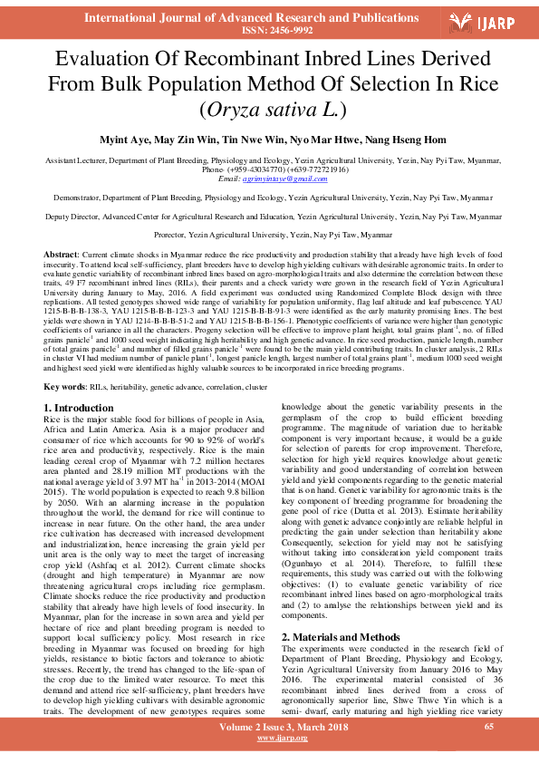 (PDF) Evaluation Of Recombinant Inbred Lines Derived From Bulk ...