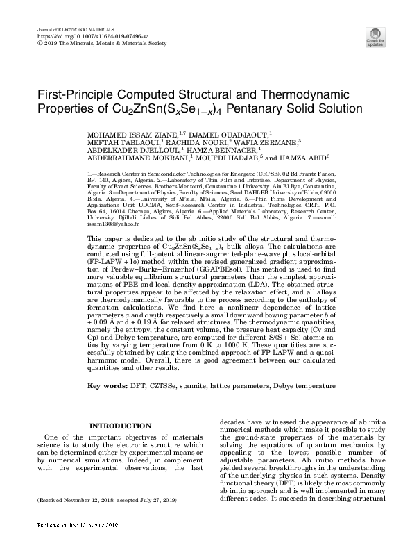 (PDF) First-Principle Computed Structural and Thermodynamic Properties ...