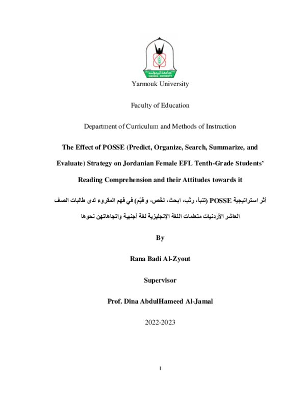 (PDF) The Effect of POSSE Strategy on Students’ Reading Comprehension