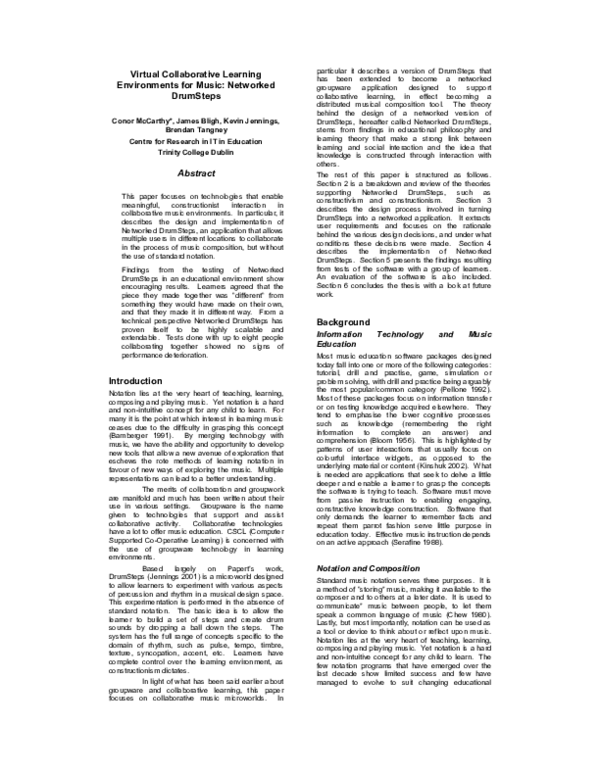 (PDF) Virtual collaborative learning environments for music: networked ...