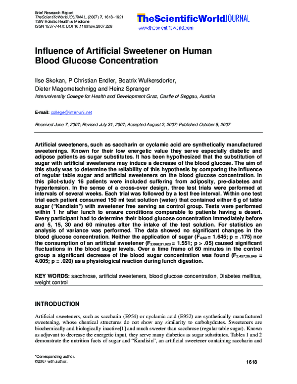 (PDF) Influence of artificial sweetener on human blood glucose ...