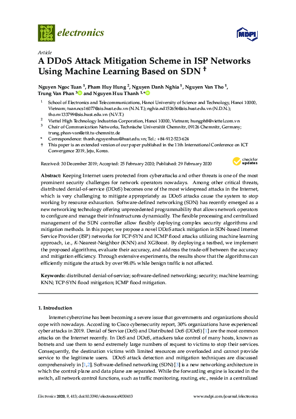 (PDF) A DDoS Attack Mitigation Scheme in ISP Networks Using Machine ...