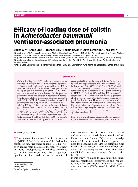 (PDF) Efficacy of loading dose of colistin in Acinetobacter baumannii ...