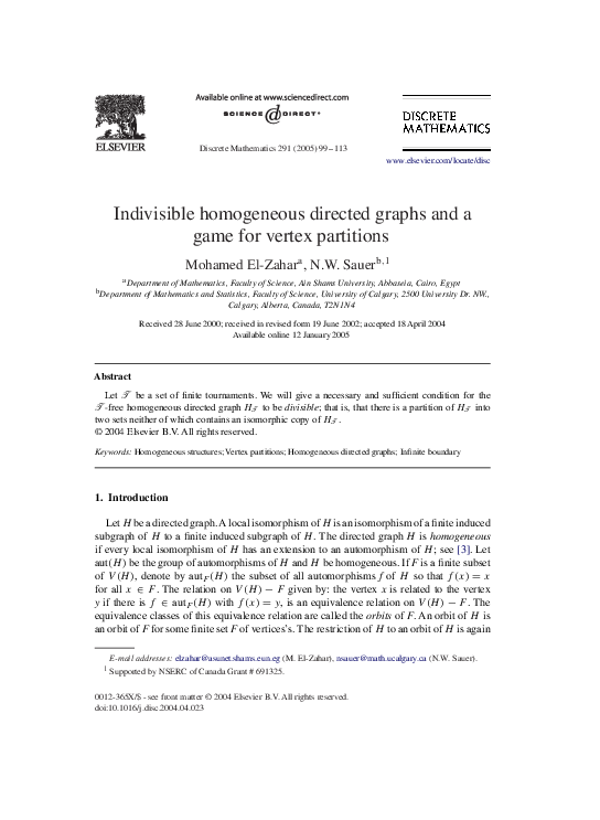 (PDF) Indivisible homogeneous directed graphs and a game for vertex ...