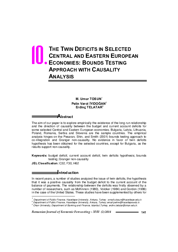 (PDF) The Twin Deficits in Selected Central and Eastern European ...
