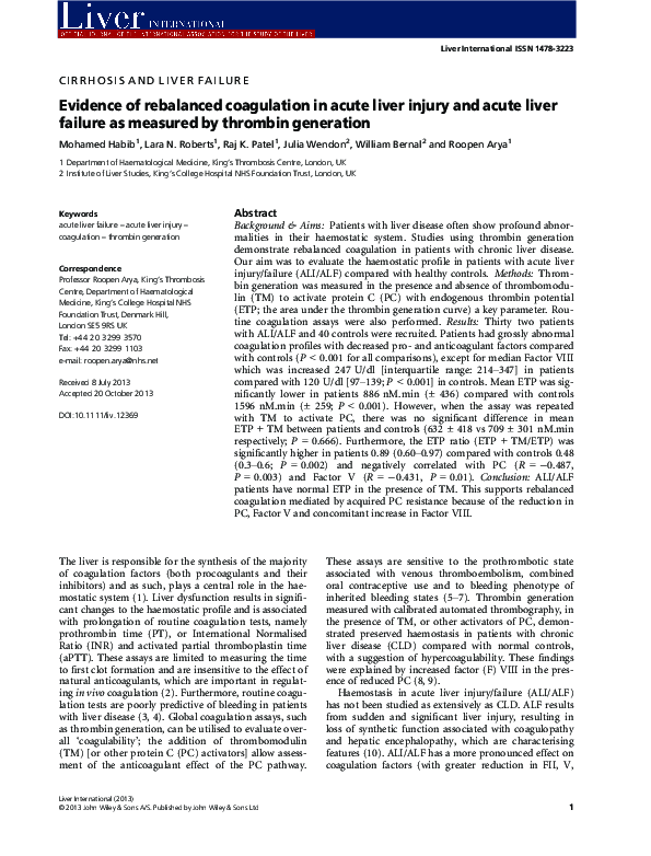(PDF) Evidence of rebalanced coagulation in acute liver injury and ...