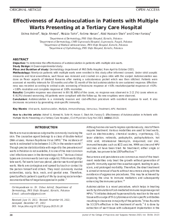 (PDF) Effectiveness of Autoinoculation in Patients with Multiple Warts ...