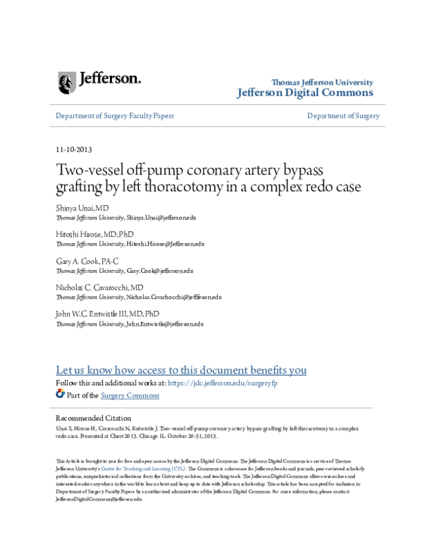 (PDF) Two-Vessel Off-Pump Coronary Artery Bypass Grafting by Left ...