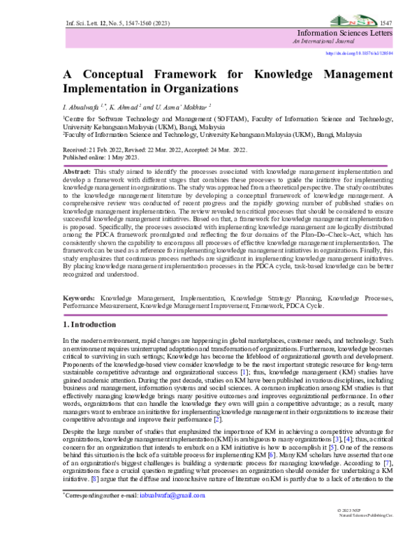 (PDF) A Conceptual Framework for Knowledge Management Implementation in ...
