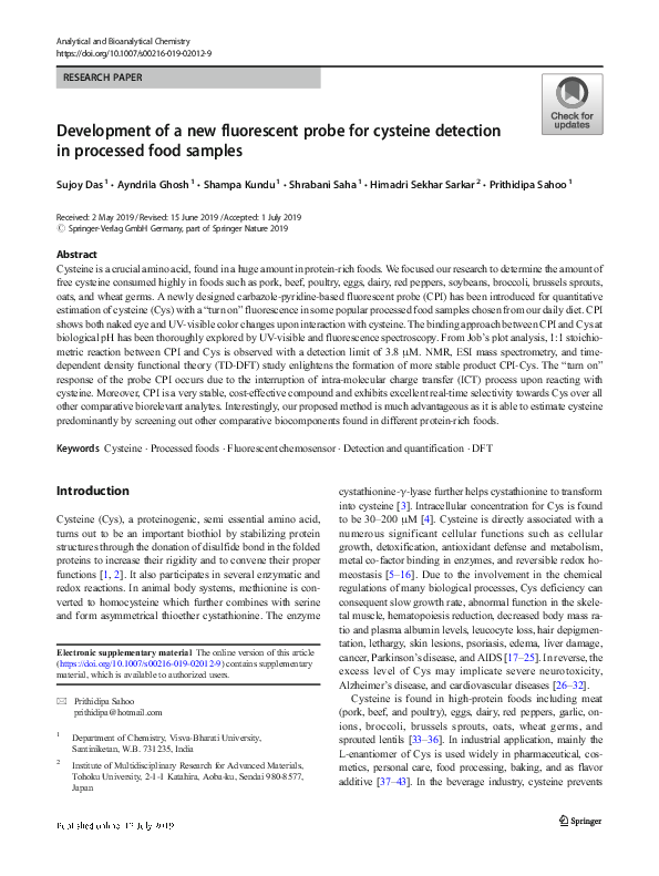 (PDF) Development of a new fluorescent probe for cysteine detection in ...