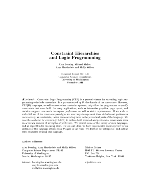 (PDF) Constraint hierarchies and logic programming