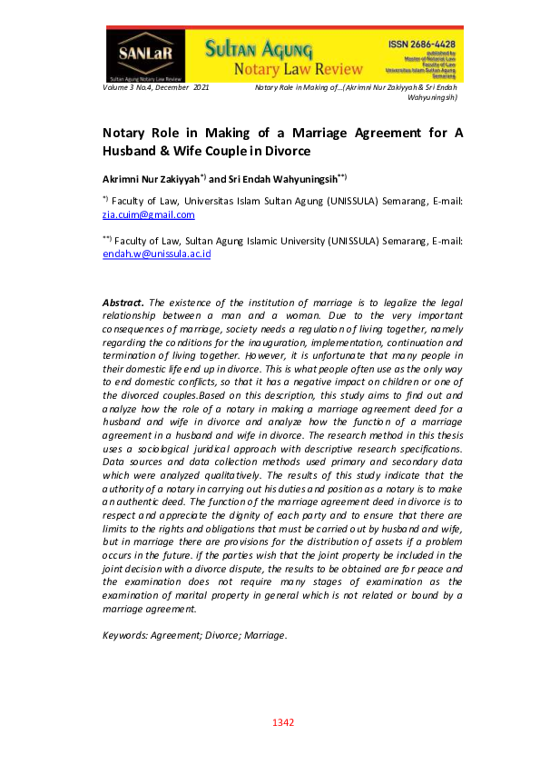 (PDF) Notary Role in Making of a Marriage Agreement for A Husband Wife ...
