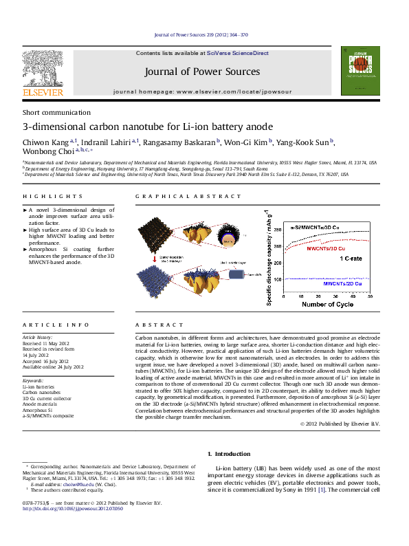 (PDF) 3-dimensional carbon nanotube for Li-ion battery anode