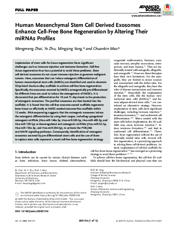(PDF) Human Mesenchymal Stem Cell Derived Exosomes Enhance Cell‐Free ...
