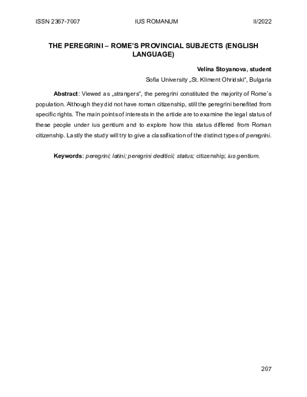 (PDF) The Peregrini - Rome's Provincial Subjects