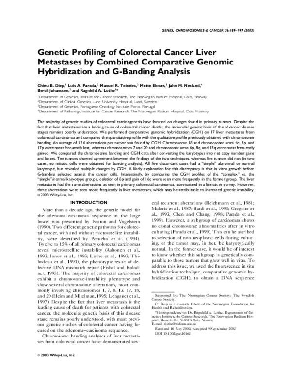 (PDF) Genetic profiling of colorectal cancer liver metastases by ...