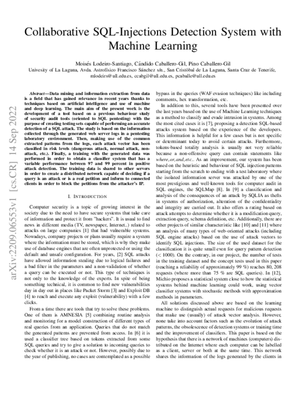 (PDF) Collaborative SQL-injections detection system with machine learning