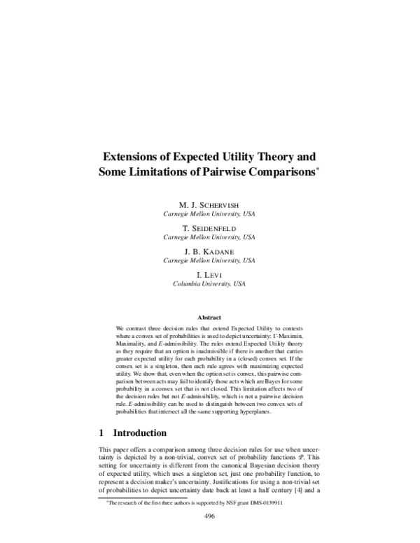 (PDF) Extensions of Expected Utility Theory and some Limitations of ...