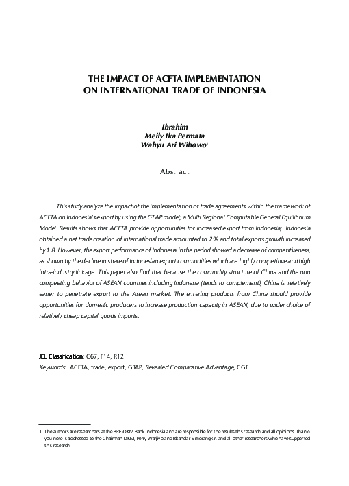 (PDF) The Impact of Acfta Implementation on International Trade of ...