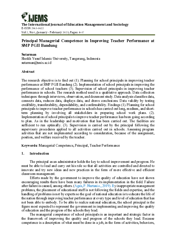 (PDF) Principal Managerial Competence in Improving Teacher Performance ...