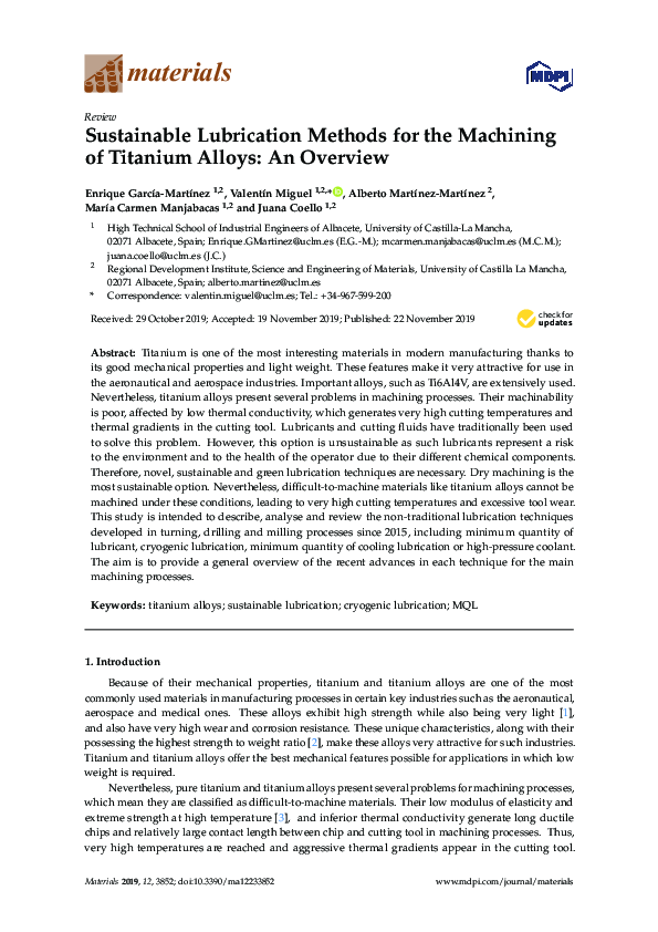 (PDF) Sustainable Lubrication Methods for the Machining of Titanium ...