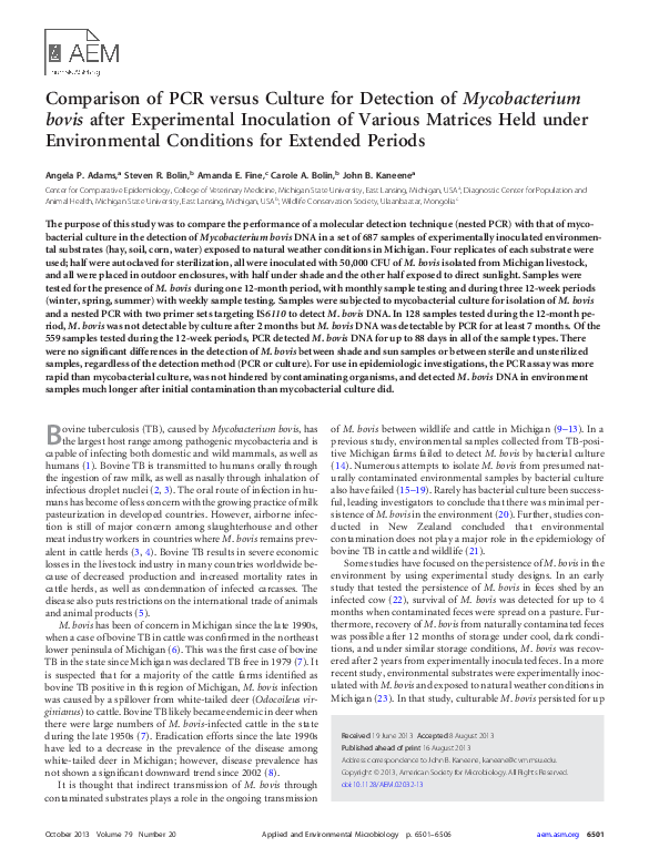 (PDF) Comparison of PCR versus Culture for Detection of Mycobacterium ...