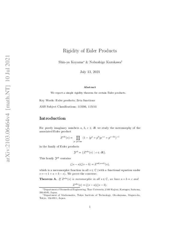 (PDF) Rigidity of Euler products