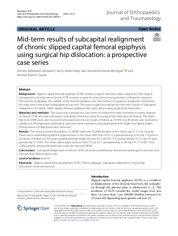 (PDF) Mid-term results of subcapital realignment of chronic slipped ...