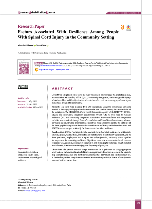 (PDF) Factors Associated With Resilience Among People With Spinal Cord ...