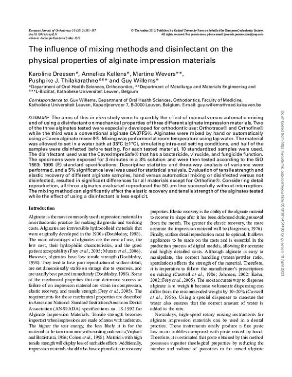 (PDF) The influence of mixing methods and disinfectant on the physical ...