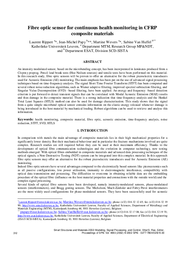 (PDF) Fiber optic sensor for continuous health monitoring in CFRP ...