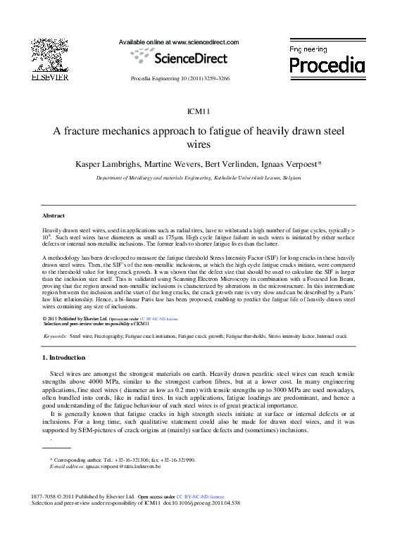 (PDF) A fracture mechanics approach to fatigue of heavily drawn steel wires