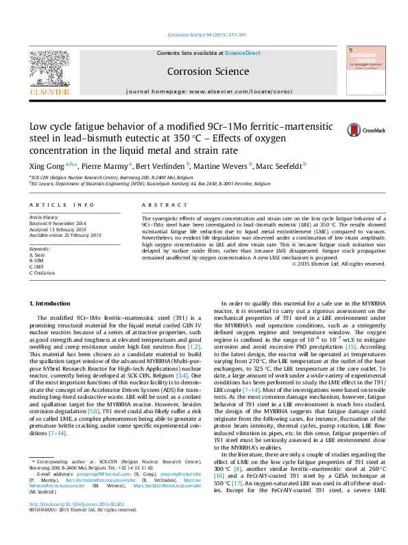 (PDF) Low cycle fatigue behavior of a modified 9Cr–1Mo ferritic ...