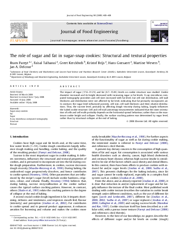 (PDF) The role of sugar and fat in sugar-snap cookies: Structural and ...
