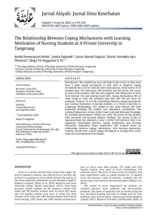 (PDF) The Relationship Between Coping Mechanisms With Learning ...