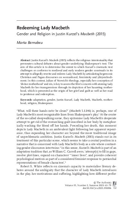 (PDF) Redeeming Lady Macbeth: Gender and Religion in Justin Kurzel's ...