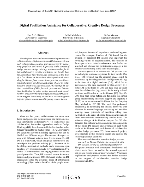 (PDF) Digital Facilitation Assistance for Collaborative, Creative ...