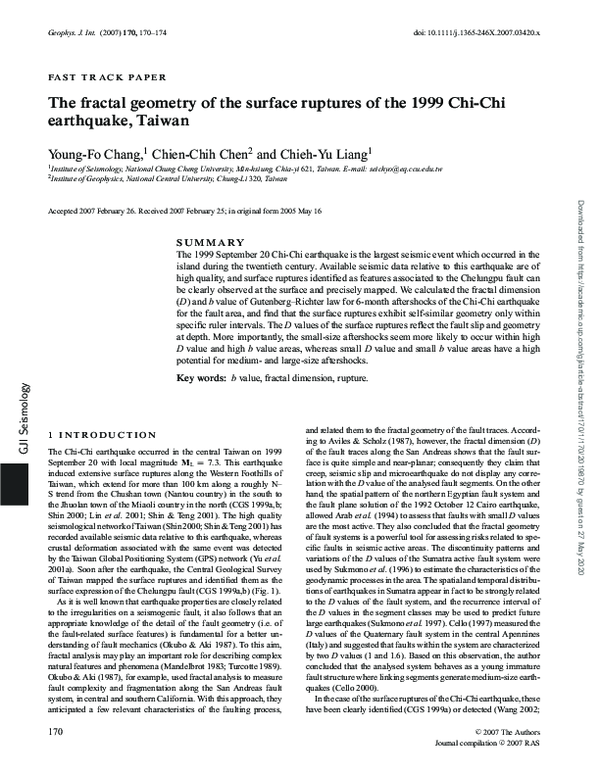 (PDF) The fractal geometry of the surface ruptures of the 1999 Chi-Chi ...