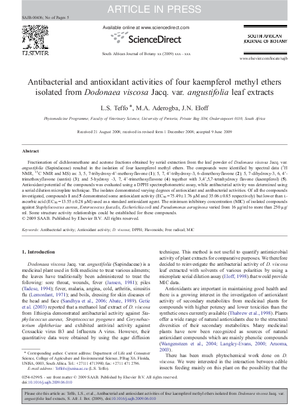 (PDF) Antibacterial and antioxidant activities of four kaempferol ...