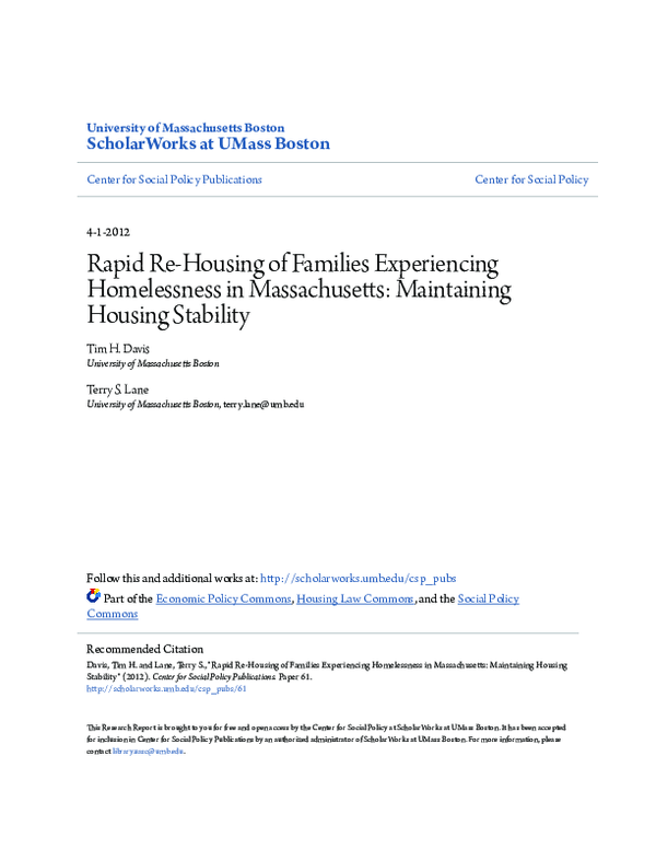 (PDF) Rapid Re-Housing of Families Experiencing Homelessness in ...