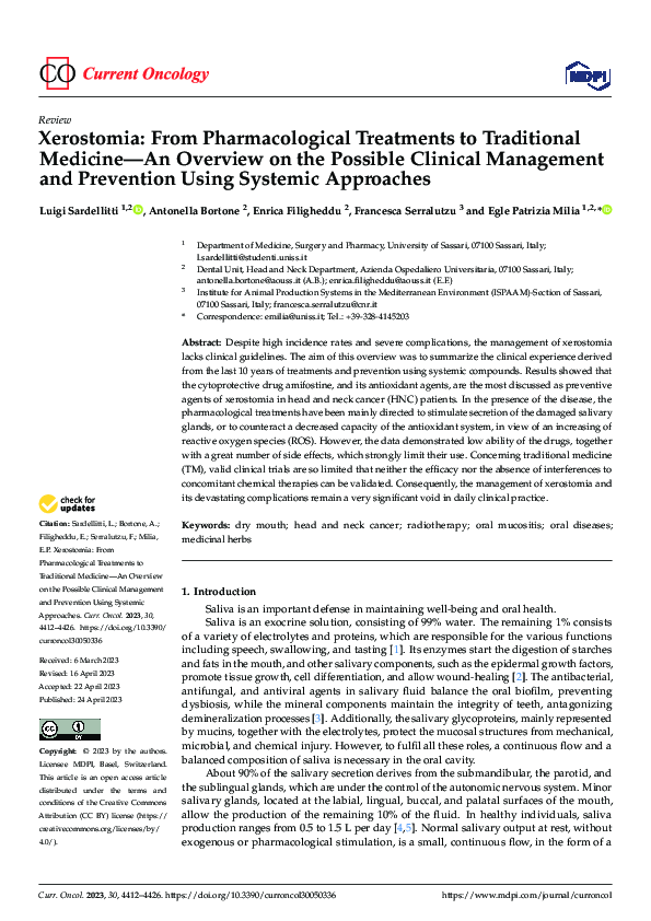 (PDF) Xerostomia From Pharmacological Treatments to Traditional