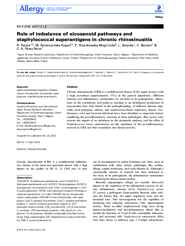 (PDF) Role of imbalance of eicosanoid pathways and staphylococcal ...