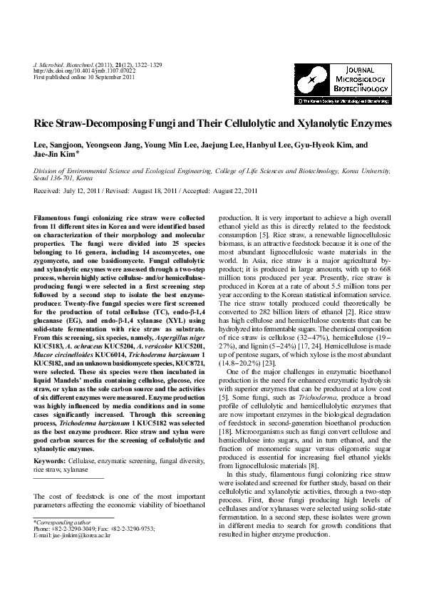 (PDF) Rice Fungi and Their Cellulolytic and