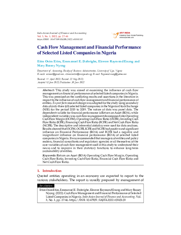 (PDF) Cash Flow Management and Financial Performance of Selected Listed ...