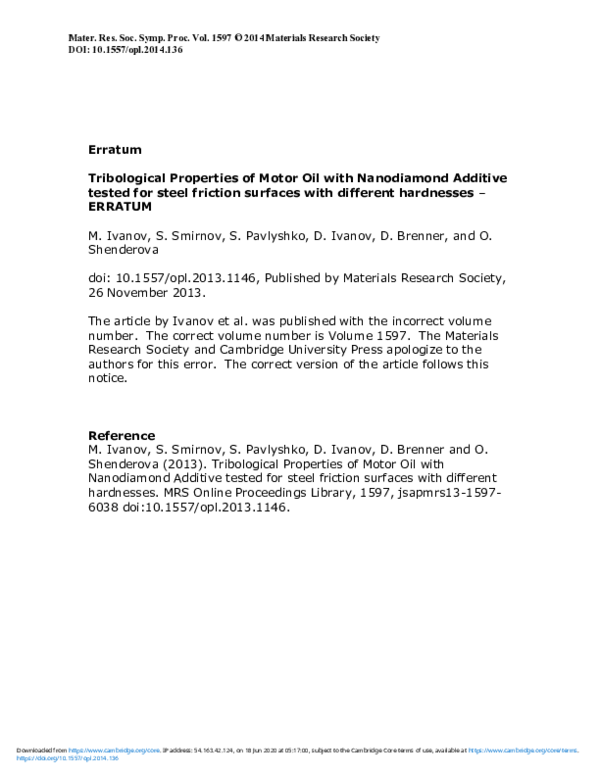 (PDF) Tribological Properties of Motor Oil with Nanodiamond Additive ...