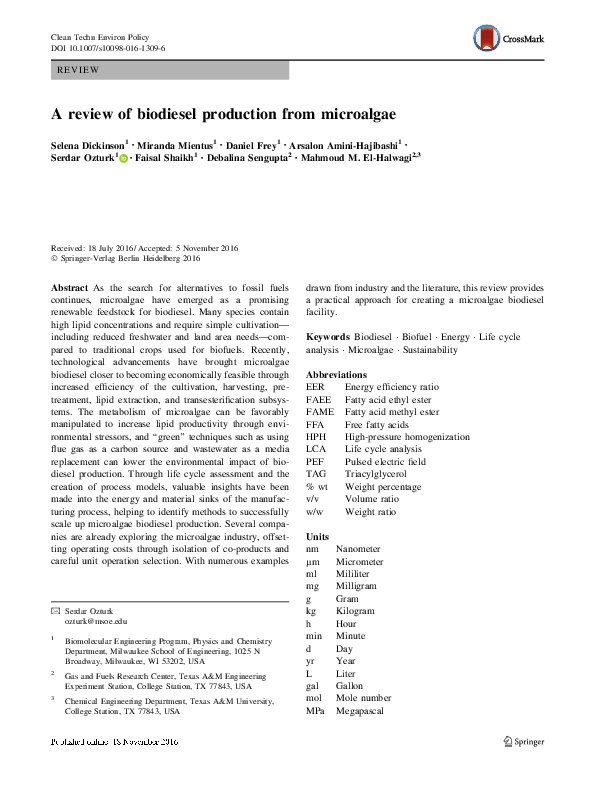 (PDF) A review of biodiesel production from microalgae