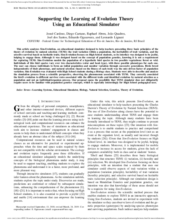 (PDF) Supporting the Learning of Evolution Theory Using an Educational ...