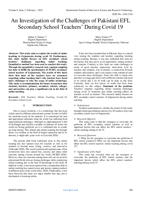 (PDF) An Investigation of the Challenges of Pakistani EFL Secondary ...