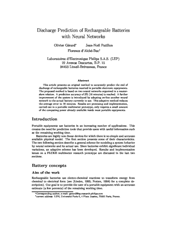 (PDF) Discharge Prediction of Rechargeable Batteries with Neural Networks1